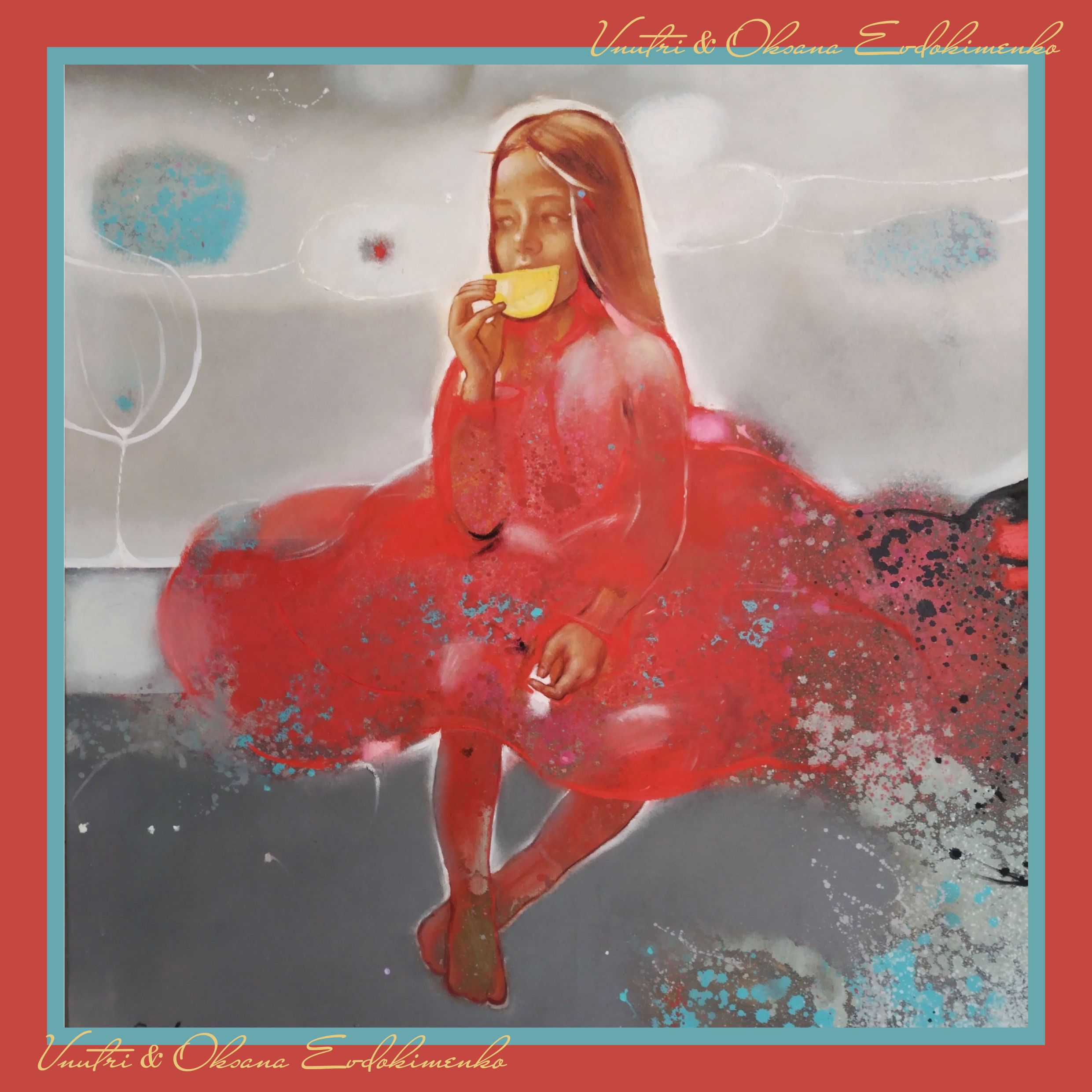 Платок с картиной художницы Оксаны Евдокименко «Красное платье».