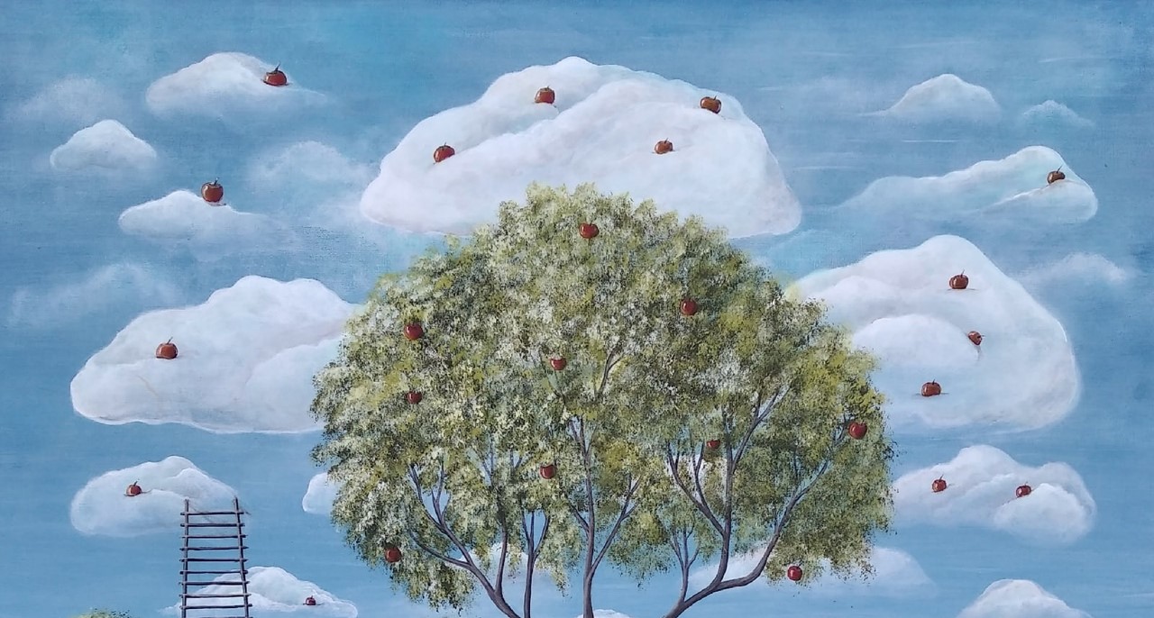 Картина "Яблоки падают в небо" by Екатерина Бесполова — дизайнерская мебель, свет и декор Made Sense